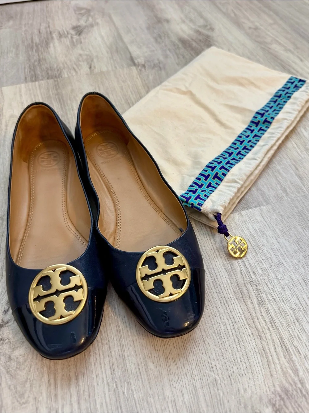 Tory Burch - Women's Navy Blue Benton Patent & Leather - Ballet Flats w/ Dustbag